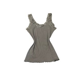 Elena Gilbert Vavonne Lace Trim Ribbed Camisole Tank Top Taupe Brown Size Medium